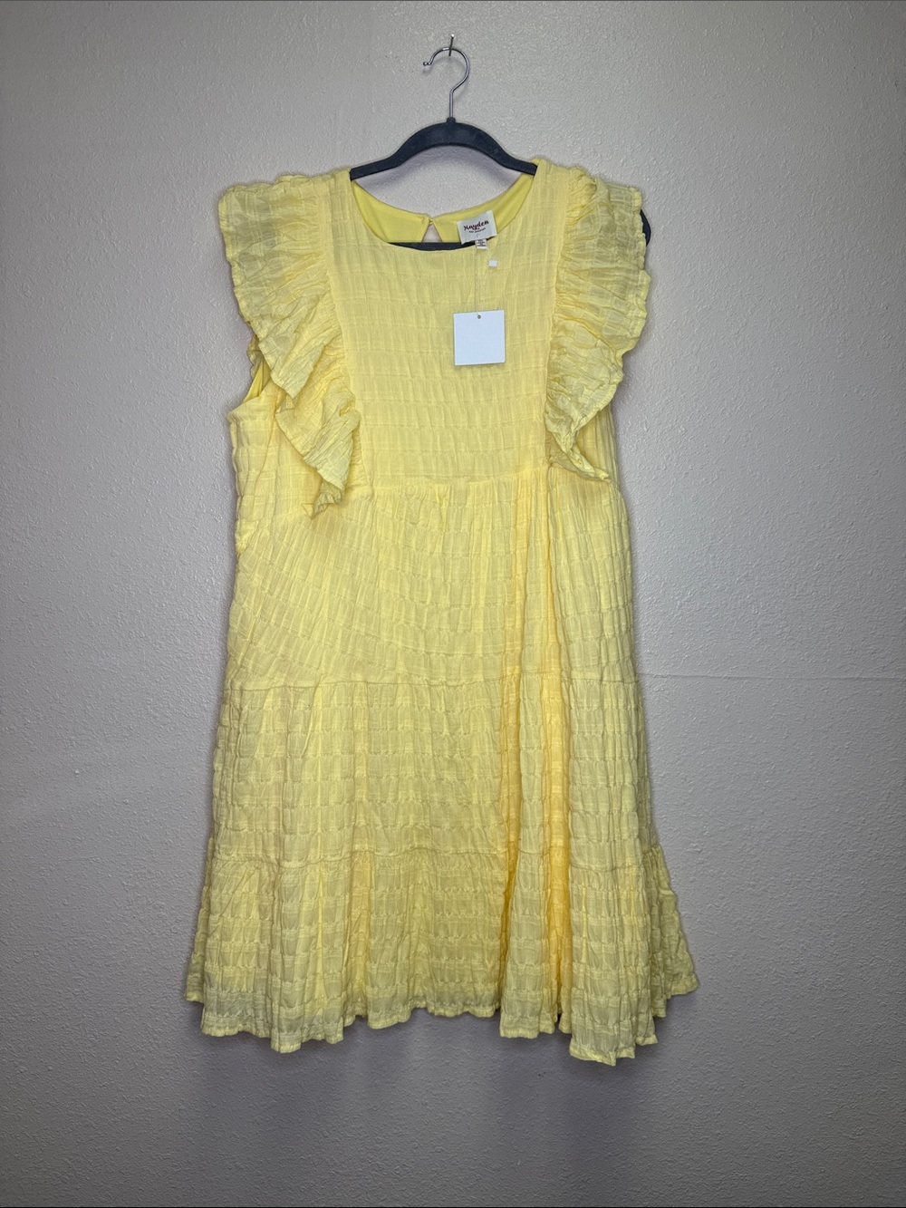 Hayden Yellow Ruffle Sleeve Textured Dress